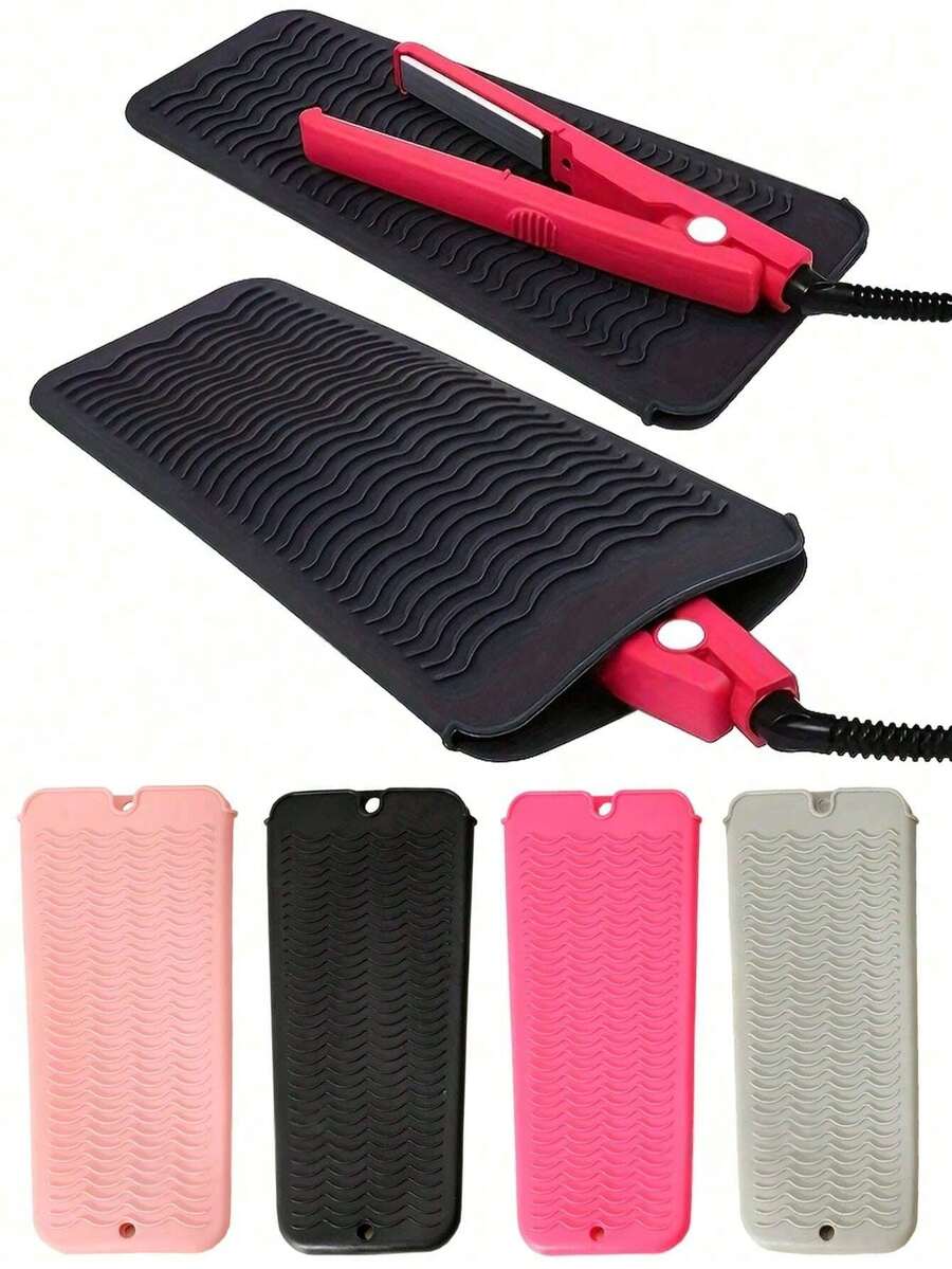 1pc Hanging Silicone Heat Resistant Pad, Hair Straightener Storage Bag Combination Cosmetic Storage Bag Makeup Storage Bag Mini Bag Hair Straightener Travel Bag For Flat Clips, Curling Irons, Hot Curling Irons, Salon Tool Box Travel Small Cosmetic Case Accessories Makeup Holder Brush Bag Makeup Container Cosmetic Bag Travel Essentials - Black - View 1