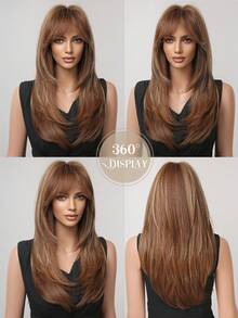 22 Inch Long Straight Platinum Brown Golden Synthetic Wig, Natural Appearance, Heat Resistant Fiber, Suitable For Women's Daily Wear, Parties And Fashion Styling - 彩色 - 查看 7