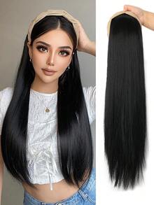24-Inch Brown Synthetic Long Straight Hair Wig With Headband, Half-Length Hair Clip, Loose And Natural-Looking Hair Extension (Headband Detachable).