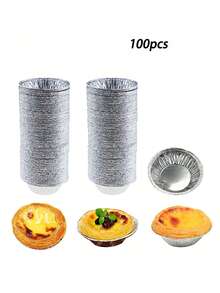 200个一次性锡纸蛋挞托 | 7.4*2cm 迷你圆形蛋挞模具 非常适合烤蛋挞、牛奶鸡蛋饼、布丁