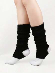 1 Pair Women's Knitted Stirrup Warm Leg Warmers, School Style Leg Warmers, Ballet Dance Leg Warmers, Autumn/Winter, Cozy - màu đen - Xem 10