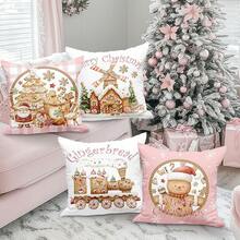 Lanpn Fundas de Almohada Navideñas 12x12 Juego de 4, Fundas de Almohada Casa Hombre de Jengibre Fundas de Almohada Navideñas Funda de Cojín Decorativa para Habitación Sillón Sofá Decoración del Hogar - rosa - Ver 3