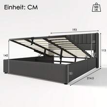 Storage Bed, Upholstered Bed, 180x200cm Hydraulic Double Bed, Wooden Slatted Base, Bed With Metal Slatted Base, Linen, Grey - Grey - View 10