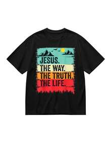 100% Cotton, Breathable T-Shirt, Men's T-Shirt Jesus The Way The Truth The Life Bible Verse Christian Worship - Design Inspired By John - 黑色 - 查看 5