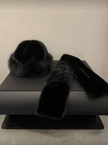 1 Set Hat + Scarf Combo, Women Winter Hat, Fluffy Faux Fur Thickened, European & American Style Thick Bucket Hat, Knitted Hat With Ear Protector, Black/Pink/Khaki Available - Multicolor - View 12