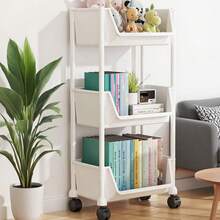 3/5-Layer Wheeled Mobile Bookshelf Storage Cart - Compact Rolling Bookshelf For Learning Organizer, Home Office, Classroom, Bedroom, Library - Space Saving And Easy To Assemble - Suitable For Students And Professionals, Bookshelf Furniture, Easy Assembly, Christmas Gifts - 3層簡約白 - 查看 12