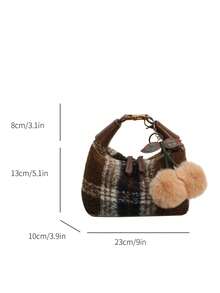 Fashionable Casual Chic Versatile High-Quality Plush Crescent Moon Shoulder/Crossbody/Underarm Handbag - Coffee - View 10