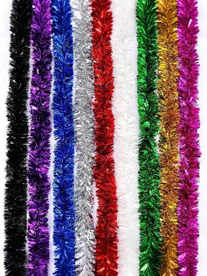 1 Set/2 Pieces/6 Pieces 2 Meters/Extended High-Density Madder Dyed Party Easter Party Decoration Fluffy Purple Metal Wreath, Christmas Foil Metal Wreath Decoration, Suitable For Christmas Trees, Tree Skirts, Staircase Decorations