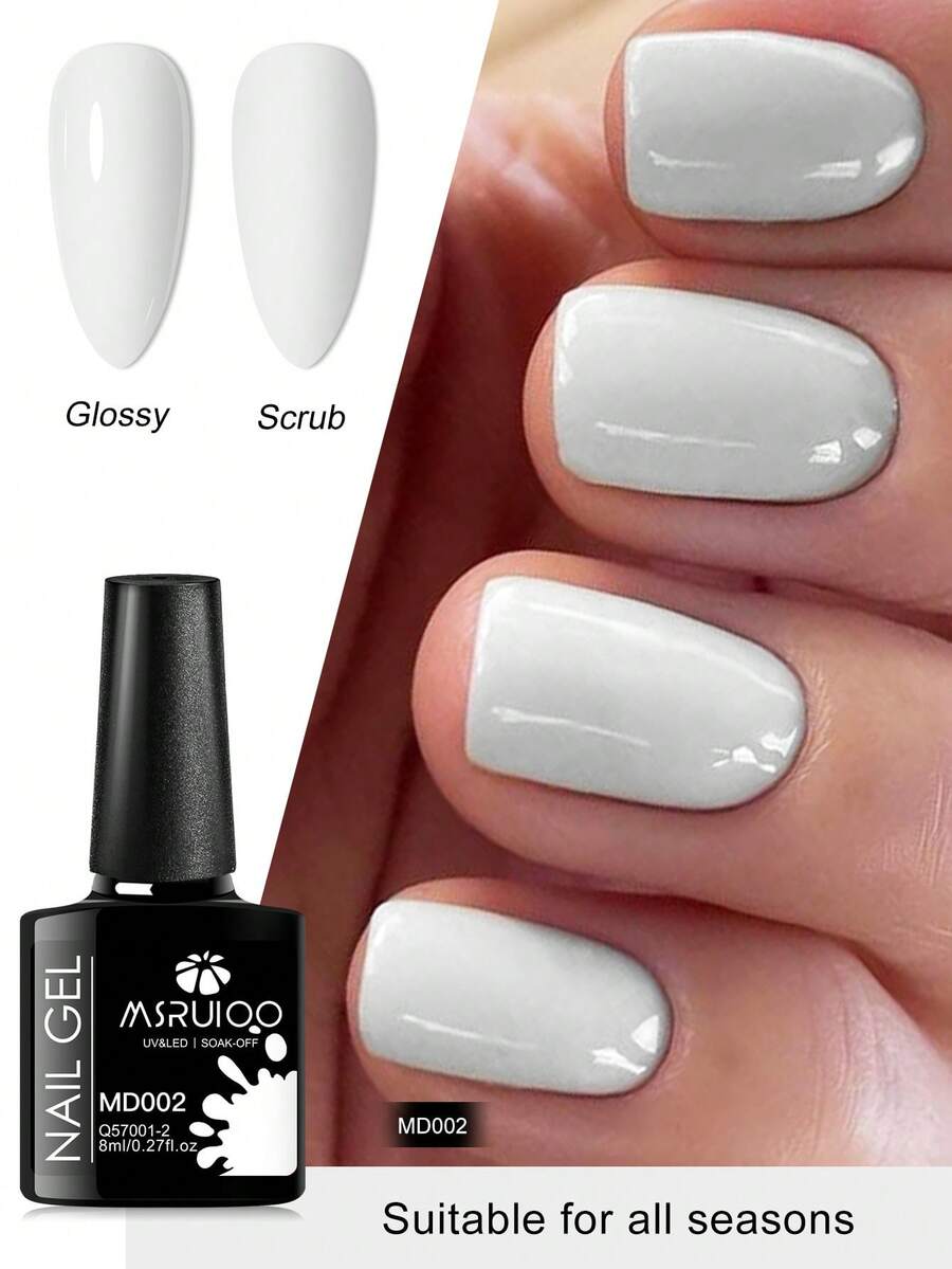 MSRUIOO 8ml Classic White Nail Gel Polish - Colors, Removable & Washable UV/LED Curable Gel Suitable For Nail Salons And DIY Nail Art Design - White - View 1