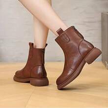 Women's Boots, 2025 New Autumn/Winter Thick Sole Chelsea Boots, British Style Ankle Boots, Pointed Toe Over-The-Knee Boots - Brown - View 5