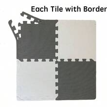 16 alfombrillas de espuma con bordes, azulejos entrelazados, tapete de espuma para nios, tapetes de juego de rompecabezas, tapetes de gimnasio para ejercicio, color negro y blanco y gris - negro - gris - blanco - Ver 5