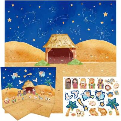 WaaHome Nativity Advent Calendar 2025 Kids - Religious Advent Calendar Stickers Jesus Christian Nativity Scene Christmas Countdown Calendar Decor For Kids Gifts A
