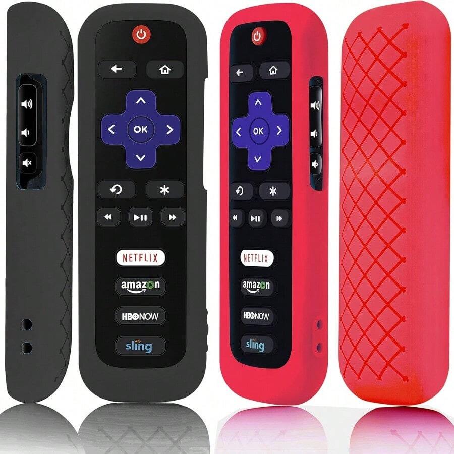 AWYY2 Pack Remote Case Battery Cover For  Roku Smart TV Steaming Stick Remote Silicone Protective Controller Universal Sleeve Skin Black And Red - 紅黑 - 查看 1