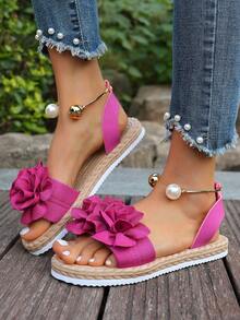 Floral Beach Slip-On Sandals For Women, Sweet Bohemian Style, Versatile For Beach Vacation, Non-Slip Soft Sole - Plum Red - View 5