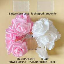 1串10/20/40颗LED灯珠，1.5米/3米/6米玫瑰花串灯，仙女灯，适用于情人节、婚礼、节日装饰、派对、家居、客厅、卧室、生日派对、礼物装饰、花园[不含电池] - 粉紅色+白色玫瑰花 - 查看 13