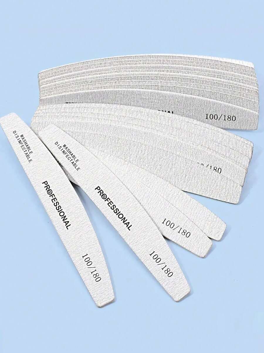 5Pcs Half Moon 100/180 Grit Wood Nail Files Double Sided Emery Board Washable Emery Boards Reusable Nail Buffers Manicure Tools For Natural Nails Home And Salon Use Nail Sanding Block File