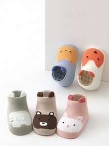 5 Pairs Cartoon Baby Non-Slip Floor Socks, All Season - Apricot - View 2