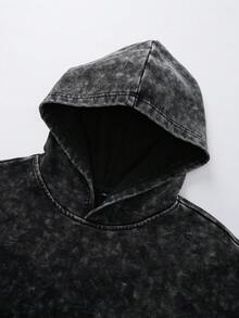 Men's Fashionable Hooded Sweatshirt, Distressed Washed Effect, Suitable For Daily Wear, Suitable For Spring And Autumn Seasons. Pullover With Pockets, Street Style. - Black - View 3