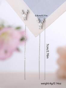 1对鹿形水钻耳环，银色长流苏耳环，独特设计甜美优雅配饰（不含礼盒） - 銀色 - 查看 6