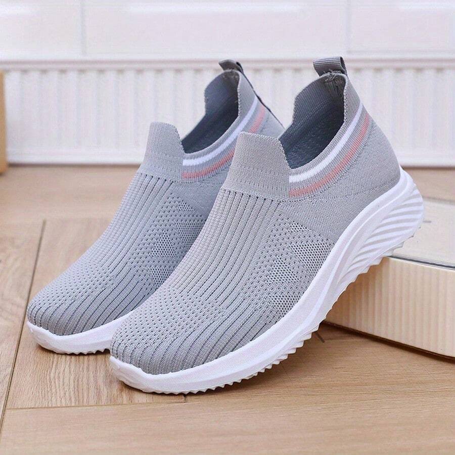 Zapatillas de verano casual para mujeres, zapatillas de correr de punta baja con suela de EVA, forro y parte superior de tela cómoda, calzado deportivo de color sólido ligero, zapatos de caminar ligeros|Zapatillas de deslizamiento|Zapatillas de tela cómoda - Gris - Ver 1