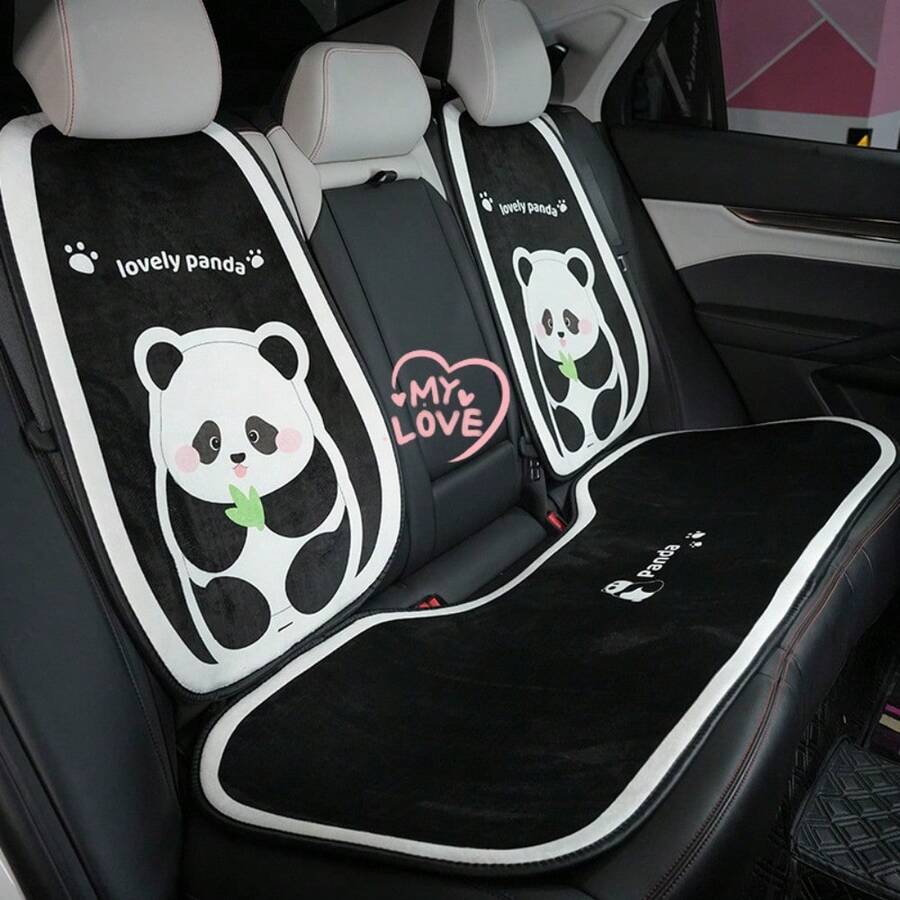 1 pernă pentru scaun auto cu desene animate cu panda de pluș, husă pentru scaun auto caldă antiderapantă, accesoriu auto de iarnă de înaltă calitate