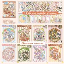 Sách dán hình nhỏ - Sách dán hình cảnh thu nhỏ, kèm nhíp kim loại, Bộ sưu tập thú cưng và đồ ăn dễ thương gồm 8 cảnh khác nhau, Sách dán hình trang trí tự làm - Nhiều màu - Xem 10