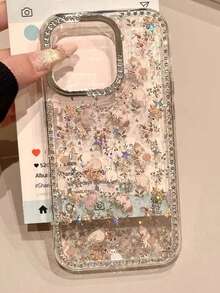 1pc Luxury INS Cartoon Full Screen Cat Pattern Rhinestone Phone Case With Bow Beaded Lanyard Accessory, Compatible With IPhone 17/17 Air/17 Pro/17 Pro Max, 16, 16 Pro, 16 Plus, 16 Pro Max, 15, 14, 13 Pro Max, 12, 11, TPU Shock-Proof And Drop-Proof Full Coverage Phone Case - Floral Cat - View 3