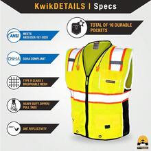 KwikSafety Class 2 Safety Vest High Visibility Executive Deluxe Safari Reflective Safety Vests Construction Reflective Multiple Pockets Meets ANSI/ISEA 107-2010 Class 2 Level2 Yellow Size Large/XLHigh-Visibility Vest - SG - Ver 5