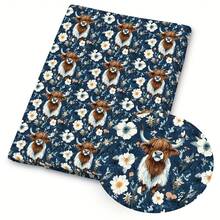 1块花卉图案高地牛绗缝面料 - 59 x 19.68 英寸（150 x 50 厘米）预裁涤纶面料 - 适用于DIY缝纫、剪贴簿、桌布和工艺品制作 - 彩色 - 查看 11