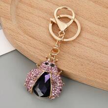 潮流跨境甲虫钥匙扣，7点瓢虫金属水钻钥匙圈，背包挂件