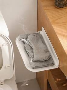 1个可折叠壁挂式置物架，浴室淋浴置物架，卧室床头柜手机支架，储物架，洗衣机/冰箱侧边收纳架，浴室梳妆台壁挂式收纳架，免钻孔加厚白色粘胶浴室置物架，宿舍路由器收纳架，浴室壁挂式收纳架 - 白色 - 查看 9