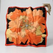 Floral Satin Scarf 90x90 – Retro Women's Fashion Head And Neck - Đỏ - Xem 1