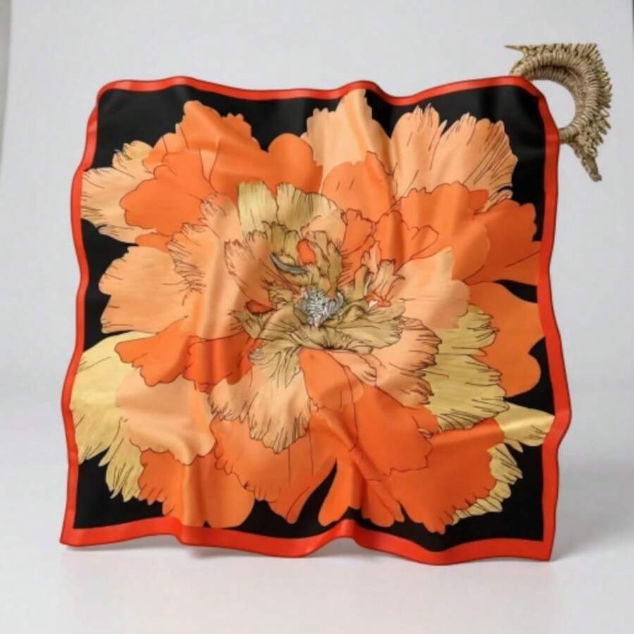 Floral Satin Scarf 90x90 – Retro Women's Fashion Head And Neck - Đỏ - Xem 1