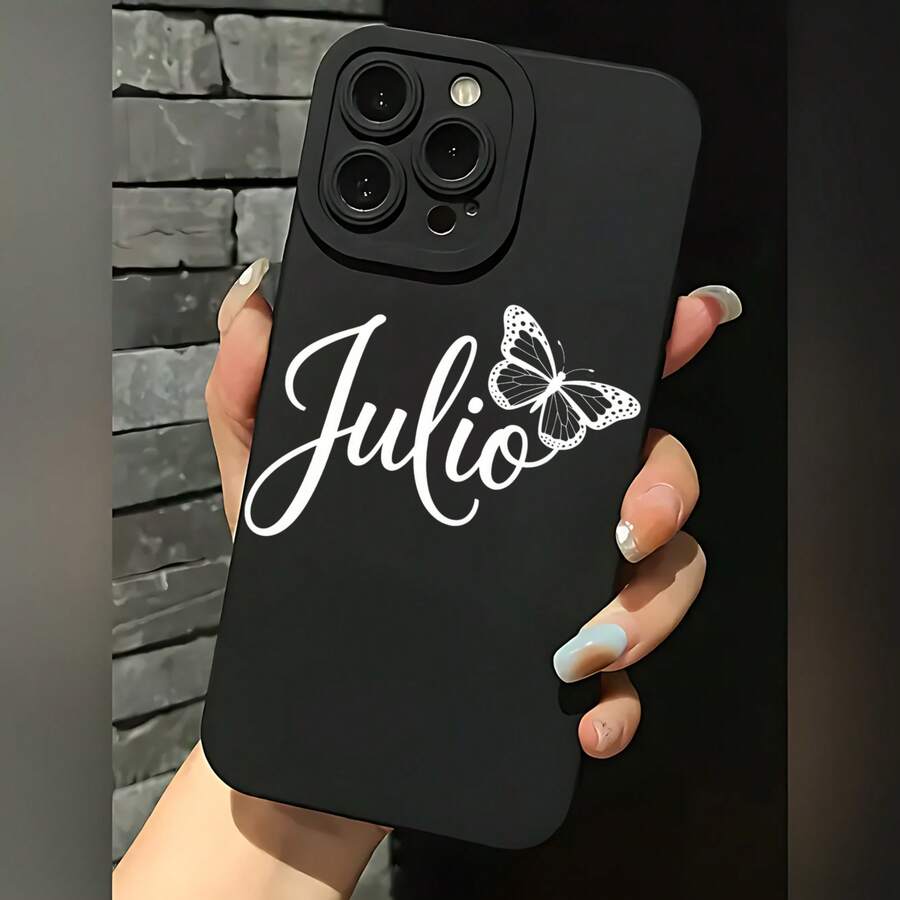 2026 nueva funda de teléfono esmerilada, funda de teléfono con diseño de mariposa y texto Julio para  17 15 Pro Max  17 14 Pro  17 13  Galaxy S23 S22 S21 funda protectora para teléfono regalo de pareja para novio novia regalo de San Valentín cumpleaños - Azul Klein - Ver 1