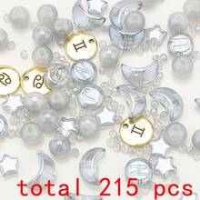 215pcs Multi-Style Glass Beads Set, Including Star, Moon, Round Beads, Initial Letter Zodiac Sign Metal Tags, DIY Jewelry Making Supplies For Necklace, Bracelet, Women's Jewelry, Phone Charm, Keychain, Birthday Gift, Holiday Gift - Star, Moon, Letter, Constellation Color - View 16