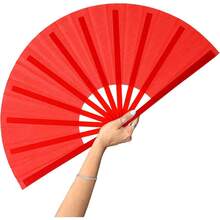 13inch Large Rave Fan Popping Fan Clacking Fans For Line Dancing,Hand Fans For Women Foldable,Boots On The Ground Fan,Portable For Outdoor,Wedding,Party,Decoration(Red+Black Ribs,1 Pack) - 紅色 - 查看 9