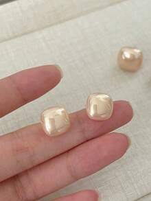 3 Pairs Retro Minimalist Elegant Geometric Square Faux Pearl Stud Earrings, Unique High-End Cute Elegant Earrings Set, Suitable For Women's Daily And Holiday Wear - Multicolor - View 10