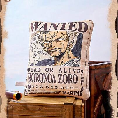 Miniso One Piece Classic Wanted Poster 16-Inch Pillow, Cartoon Anime Characters Zoro,Linen Cotton Material, Skin-Friendly, Sofa Bedroom Cushion For Home, Multifunctional Decorative Pillow For Stress Relief(1 PC)