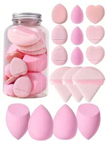 50件/套 化妆海绵、粉扑、化妆刷、化妆工具，柔软蓬松，适用于粉底、眼影 - 粉色 - 查看 10