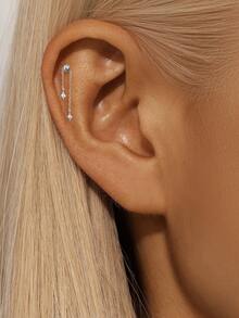 EleRunis 1 件 925 纯银可调节星月爪镶包边平底软骨耳轮穿孔精美珠宝适合日常佩戴婚礼派对订婚周年纪念情人节