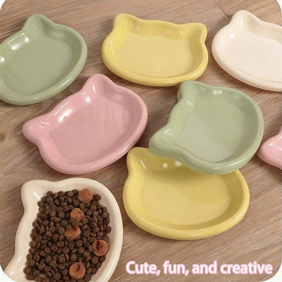 Cartoon Cat Design Pet Food Bowl, Suitable For Cats And Dogs, Multiple Colors Available To Cater To Different Preferences, Non-Slip Base Design To Prevent Shifting, Whisker-Friendly Structure To Protect Pet Feeding Experience - 300ML - View 1