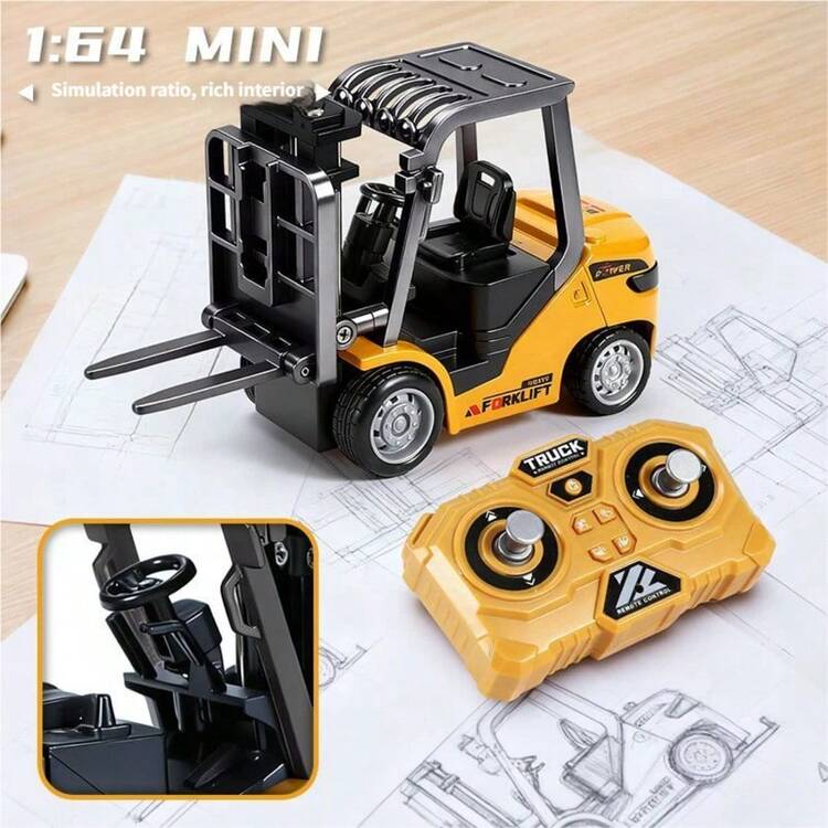 1/64 Escala Carretilla Elevadora de Aleación con Control Remoto, Vehículo de Ingeniería RC 2.4GHz, Carga Tipo-C, Mini Camión de Construcción RC, Regalo de Navidad y Cumpleaños para Niños, Adecuado para Niños y Niñas - Mini carretilla elevadora de aleación con control remoto + plataforma - Añade 3