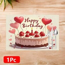 1 pieza/4 piezas/6 piezas Manteles individuales de lino con estampado de tema de cumpleaños, adecuados para mesa de comedor, decoración para todas las estaciones, manteles de mesa lavables modernos, decoración de habitación, posavasos, manteles de cocina y comedor, decoración de fiesta interior y exterior, decoración del hogar, regalo ideal - Multicolor - Ver 12