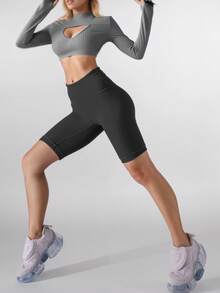 Soyun Women's Mid-Thigh Compression Shorts, Soft & Skin-Friendly, Suitable For Outdoor Yoga & Sports In Spring, Summer, Autumn - Black - View 5