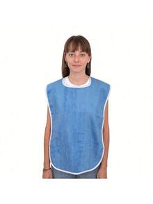 1 pieza Babero para adultos, resistente a las manchas, de terciopelo grueso ajustable, lavable a máquina, de punto de poliéster azul claro, con cierre de gancho y bucle, adecuado para personas mayores y adultos - Multicolor - Ver 14