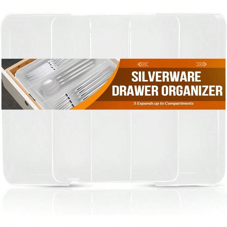 WSXC Silverware Organizer Adjustable And Expandable Utensil Tray For Kitchen Cutlery Storage Spoons Forks Knives Holder Storage Dividers Multipurpose Silverware Drawer Organizer For Dining Table - White - trắng - Xem 1