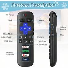 AWYYReplacement Remote Control For Roku TV Universal Remote For /Hisense/Onn/Sharp/Element/ Roku Smart TVs With Blue Soft Protective Case Glow In The Dark - RemoteBlueCover - 查看 3