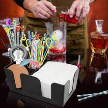 REUJIHXY Bar Caddy With 6 Compartments, Plastic Bar Organizer, Heavy Duty Refillable Bar Organizer, Barware Caddy, Napkin Dispenser, Straw Organizer - trắng - Xem 5