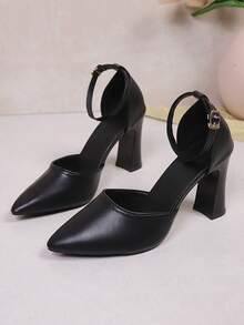 Stiletto la modă cu cataramă pentru femei, cu goluri, tocuri înalte versatile pentru naveta și purtare zilnică - Negru - Vizualizare 2