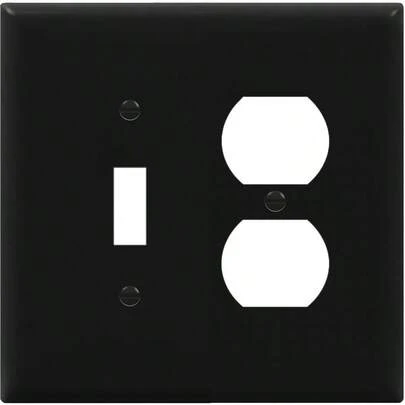 AWYYENERLITES Combination Toggle Light Switch/Duplex Receptacle Outlet Wall Plate Mid-Size 2-Gang 4.88" X 4.92" Polycarbonate Thermoplastic 881121M-BK Black
